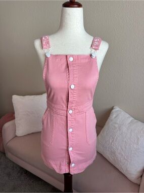 DL1961 Girls Penelope Overall Dress Pink Cotton Above Knee Size M Premium Brand